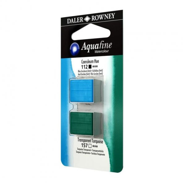 Daler Rowney Aquafine 1/2 Tablet Suluboya 2li Set COERULEUM BLUE HUE/TRANSPARENT TURQUOISE ürün görseli
