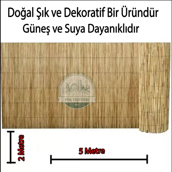 POLYBOTUM Doğal Kamış Hasır Çit 2 m X 5m Doğal Bahçe Çiti - Gölgelik Hasır