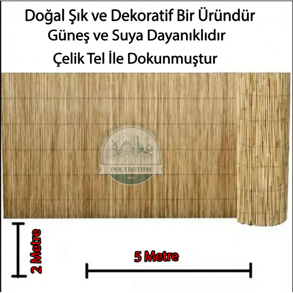 POLYBOTUM Doğal Kamış Hasır Çit 2 m X 5m Doğal Bahçe Çiti - Gölgelik Hasır