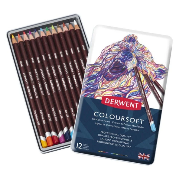 Derwent Coloursoft Pencils Yumuşak Kuruboya Kalemi 12li Teneke Kutu