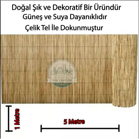 POLYBOTUM Doğal Kamış Hasır Çit 1 m X  5m Doğal Bahçe Çiti - Gölgelik Hasır