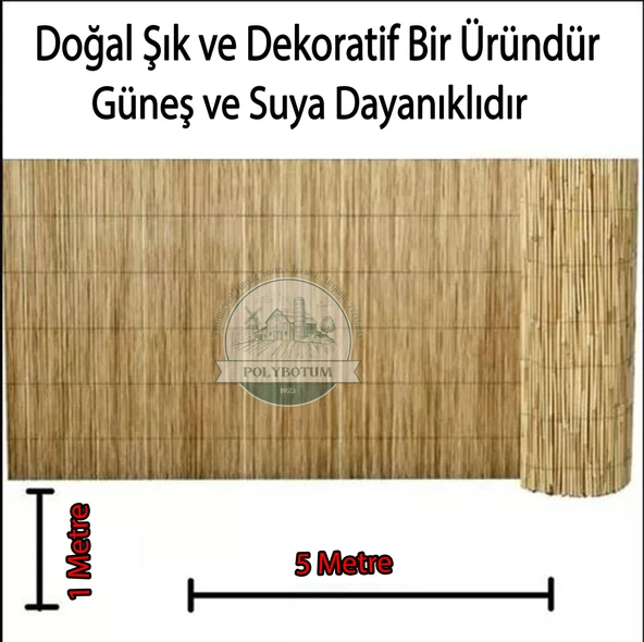 POLYBOTUM Doğal Kamış Hasır Çit 1 m X 5m Doğal Bahçe Çiti - Gölgelik Hasır