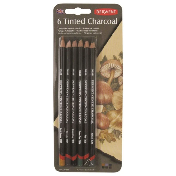 Derwent Tinted Charcoal Renkli Kömür Füzen Seti 6lı Blister