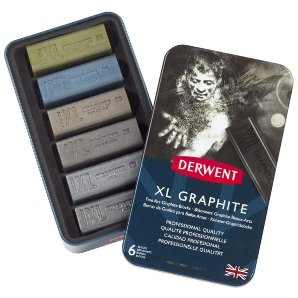 Derwent XL Graphite Block Kalın Grafit Füzen 6lı Teneke Kutu