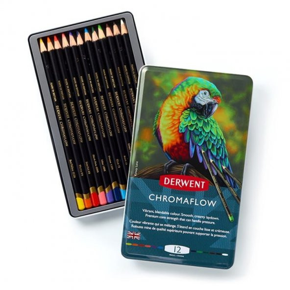 Derwent Chromaflow Kuruboya 12 Renk Metal Kutu