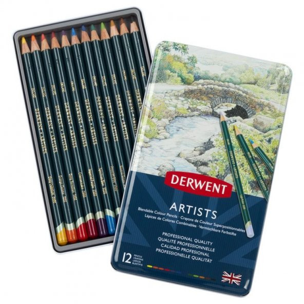 Derwent Artists Pencils Kuruboya Kalemi 12li Teneke Kutu
