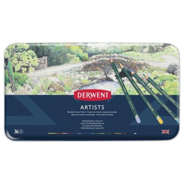 Derwent Artists Pencils Kuruboya Kalemi 36lı Teneke Kutu