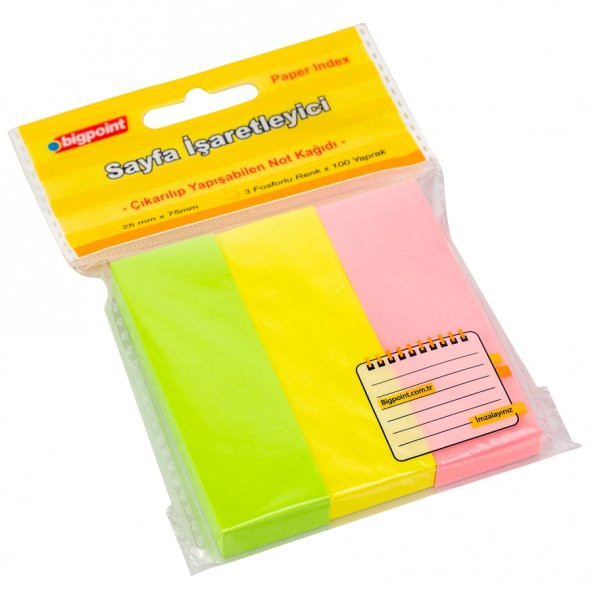 Bigpoint Yapışkanlı Not Kağıdı 3 Neon Renk 25x75mm 24'lü Paket