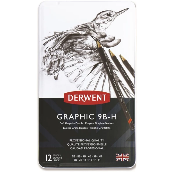 Derwent Graphic Dereceli Kalem Seti Soft (Sketching) 12li Teneke Kutu