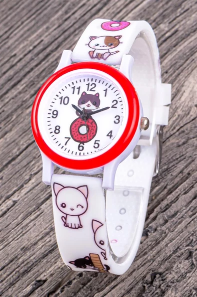 Çocuk Kol Saati Silikon Kordon 4-12 Yaş Unisex Kız Çocuk Kitty Figürlü Watch ST-304334