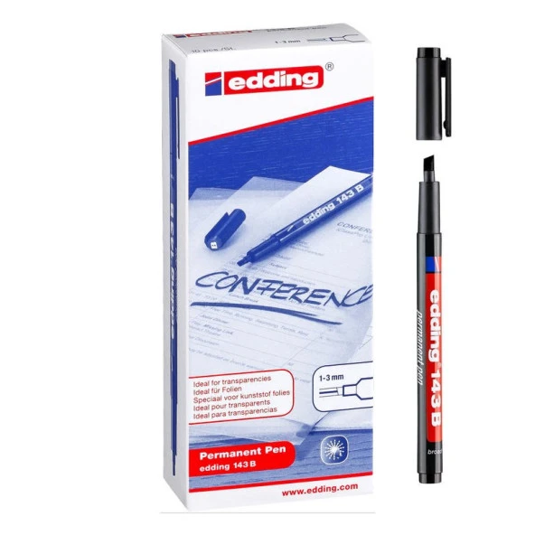 Edding 143B Kesik Uçlu Permanent Kalem SİYAH 10lu Kutu ürün görseli