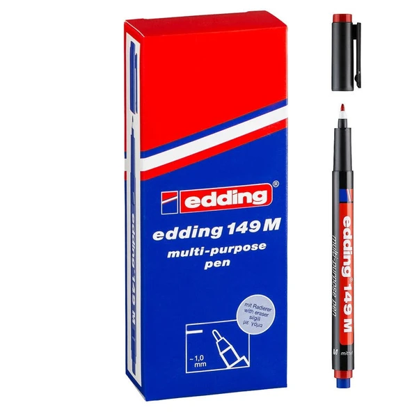 Edding 149 M Çok Amaçlı Permanent Kalem (Silgili Asetat Kalemi) KIRMIZI 10lu Kutu