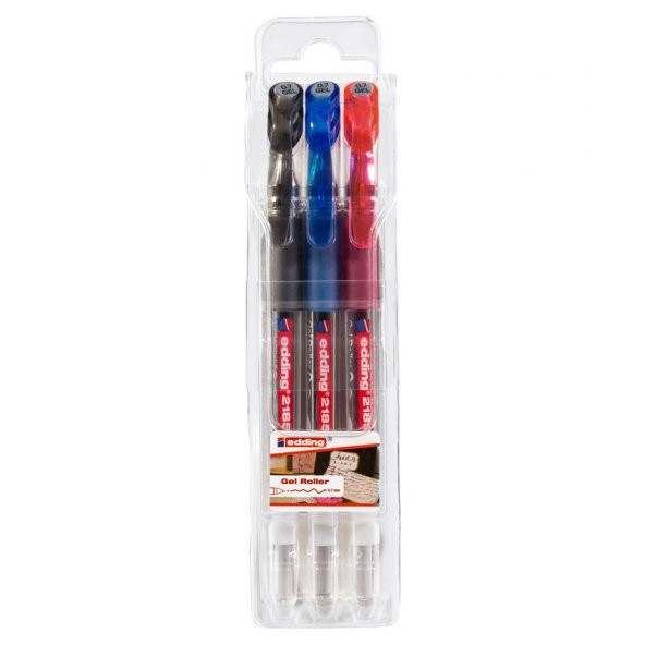 Edding 2185 Jel Mürekkepli Roller Kalem 3lü (Siyah-Kırmızı Mavi)