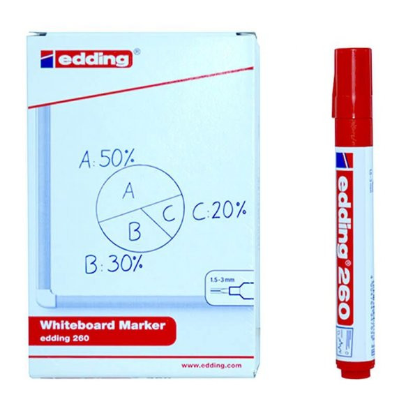 Edding 260 Yazı Tahtası Kalemi 10lu Kutu Kırmızı