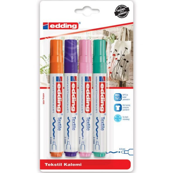 Edding 4500 Tekstil Kalemi 4lü Set FUN (A.Yeşil, Turuncu, Mor, Pembe) ürün görseli