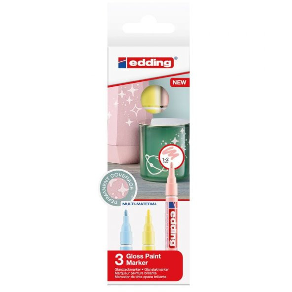 Edding 751 Çok Amaçlı Örtücü Boyama Dekorasyon Markörü 1-2 mm 3lü Pastel Renkler - 1