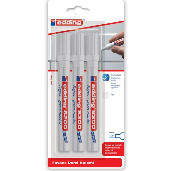 Edding 8200 Fayans Derzi Kalemi 3lü BEYAZ