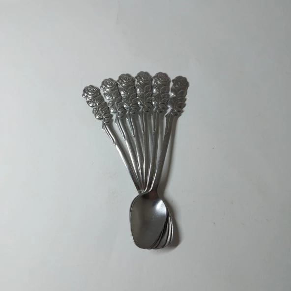 Paslanmaz Dekoratif Çay Kaşığı 6 Adet Gül Saplı Çay Kaşığı 6 lı Lüx Çay Kaşığı 11 cm Çay Kaşığı - 4