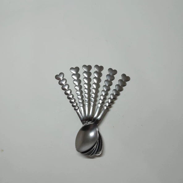 Paslanmaz Dekoratif Çay Kaşığı 6 Adet Kalp Saplı Çay Kaşığı 6 lı Lüx Çay Kaşığı 11 cm Çay Kaşığı - 2
