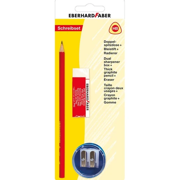 Eberhard Faber Üçgen Kurşun Kalem HB Çiftli Kalemtraş Silgi Set