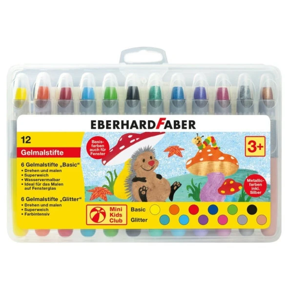 Eberhard Faber Gel Crayon Sulandırılabilir Jel Mum Boya 12 Renk Basic&Metallic