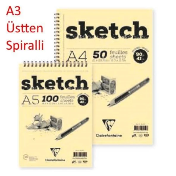 Clairefontaine Ivory Sketch Eskiz Defteri A3 Üstten Spiralli 90 gr. 50 Yaprak