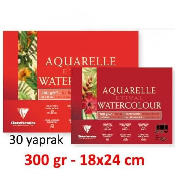 Clairefontaine Etival Classic Suluboya Blok 18x24 cm Uzun Kenarı Yapışkanlı 300 gr. 30 Yaprak