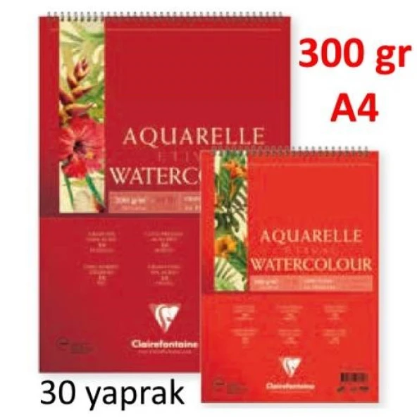 Clairefontaine Etival Classic Suluboya Blok A4 Üstten Spiralli 300 gr. 30 Yaprak