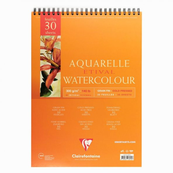 Clairefontaine Etival Cold Pres Spiralli Suluboya Blok 300 gr. 30 Yp. A3