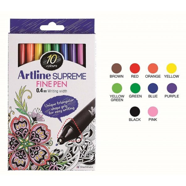Artline Supreme Fine Pen 0.4 mm Keçe Uçlu Kalem 10 Renk Set
