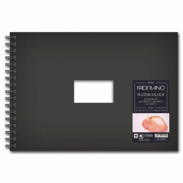 Fabriano Watercolour Book Sert Kapak Spiralli Suluboya Defteri 300 gr. A4 25 yp. Soğuk Basım