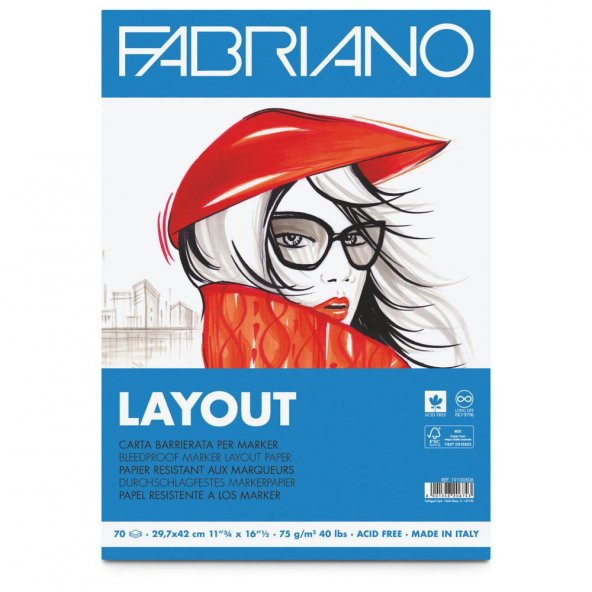 Fabriano Layout Pürüzsüz ve Geçirimsiz Marker Blok 75 gr. A4 70 yp.