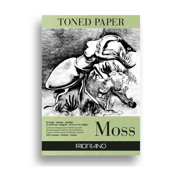 Fabriano Toned Paper Moss Eskiz ve Çizim Blok 120 gr. A4 50 yp. Yosun Rengi