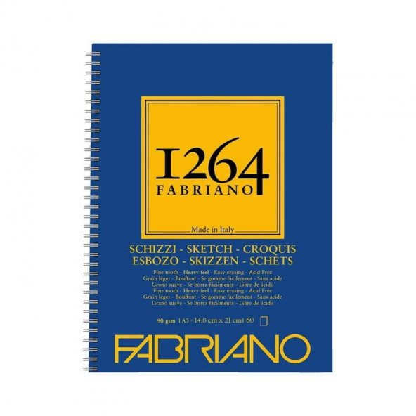Fabriano 1264 Sketch Paper Eskiz Defteri 90 gr A5 60 yp Yandan Spiralli