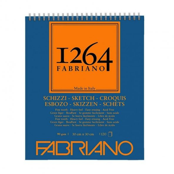 Fabriano 1264 Sketch Paper Eskiz Defteri 90 gr 30x30 cm 120 yp Üstten Spiralli
