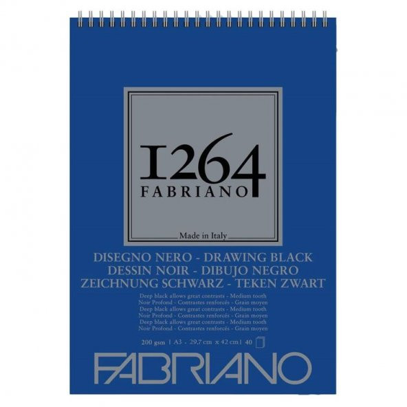 Fabriano 1264 Drawing Black Çok Amaçlı Siyah Defter 200 gr A3 40 yp Üstten Spiralli