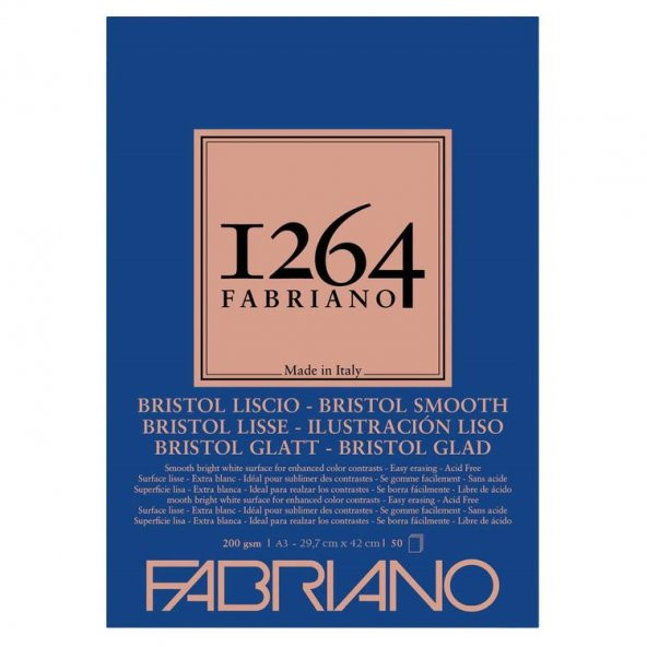 Fabriano 1264 Bristol Smooth Çok Amaçlı Pürüzsüz Blok 200 gr A3 50 yp