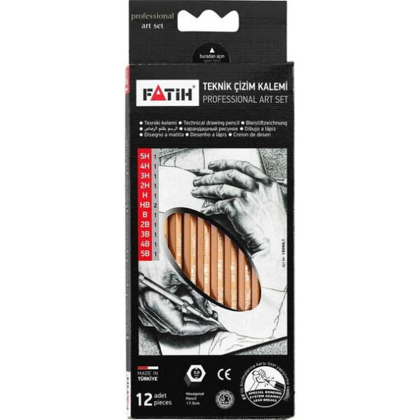 Fatih Teknik Çizim Kalemi Professional Art Set 12li Dereceli Kalem