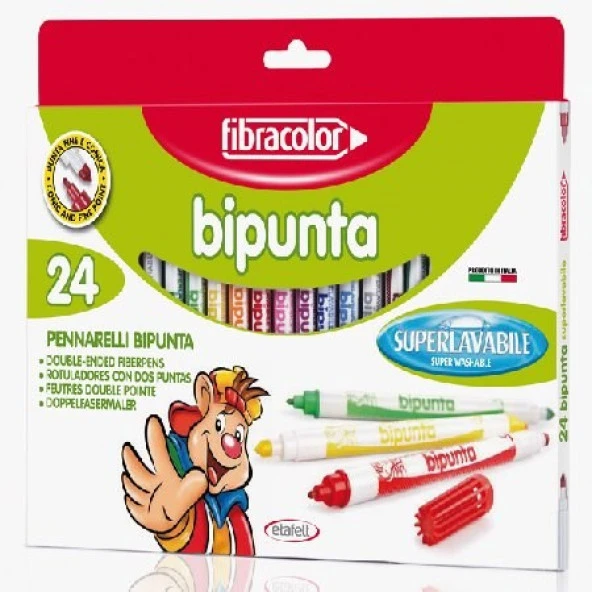 Fibracolor Bipunta Kalın+İnce Çift Uçlu Keçeli Kalem 24 Renk