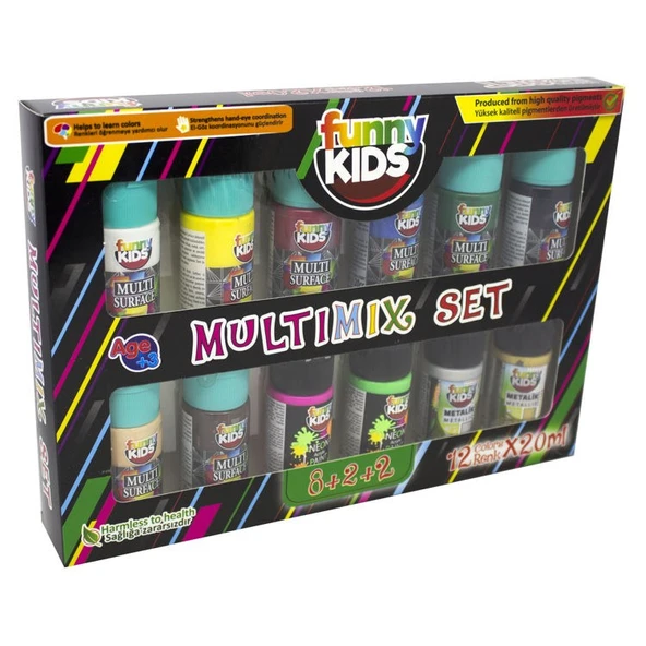 Funny Kids Multimix Akrilik Boya 12 Renk x 20 ml Set