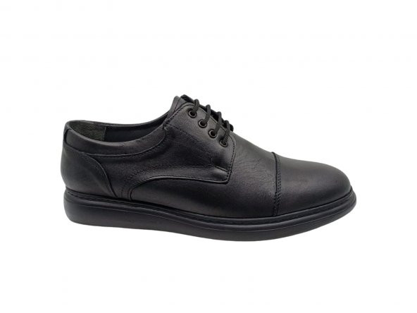 Zerhan 150 Erkek Siyah Bağcıklı Hakiki Deri Büyük Numara Ayakkabı