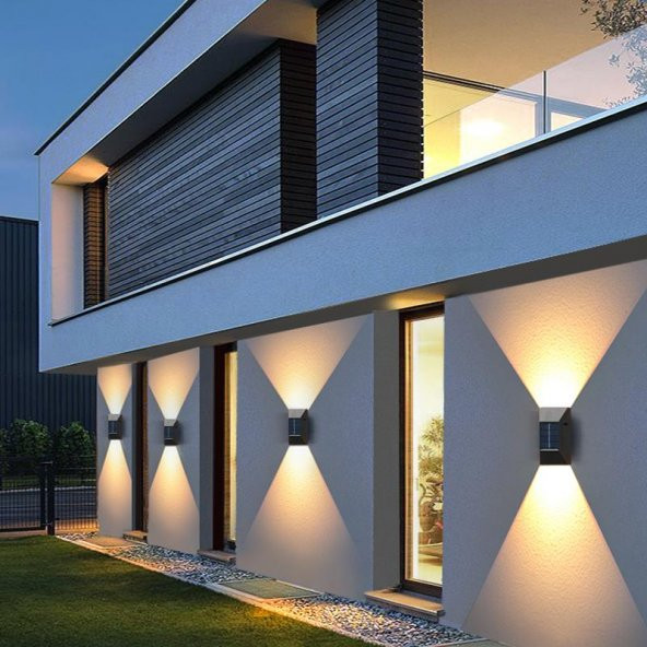 Güneş Enerjili Solar Şarjlı Çift Yönlü Duvar Lambası Dekoratif Bahçe Işıldak Fener - 4