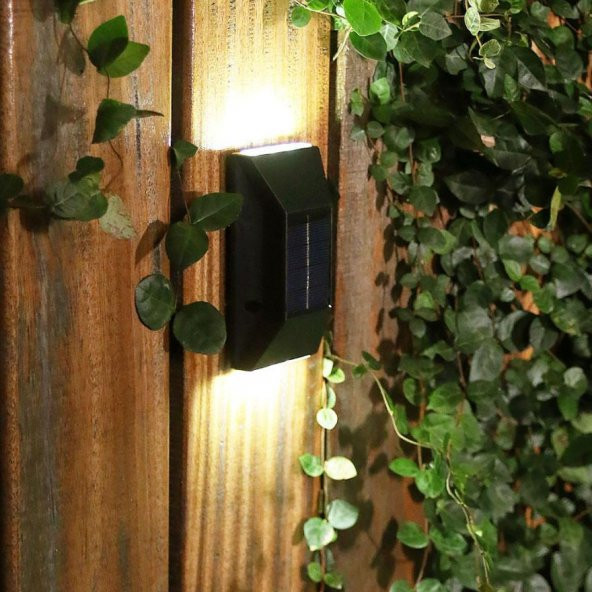 Güneş Enerjili Solar Şarjlı Çift Yönlü Duvar Lambası Dekoratif Bahçe Işıldak Fener - 6