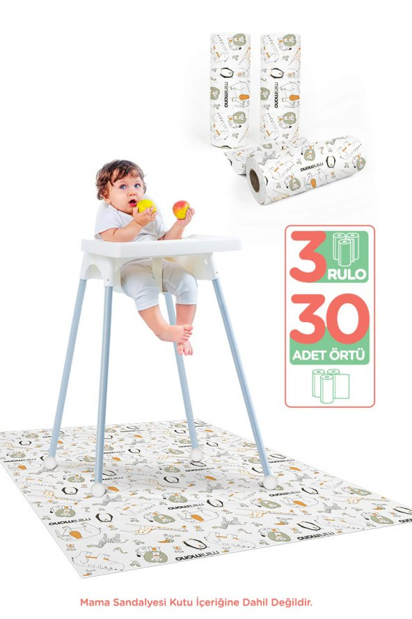Mama Sandalyesi Altı ve Aktivite Ek Gıda Örtüsü - 3'lü Paket 30 Adet - Kullan At - Sıvı Gerçirmez