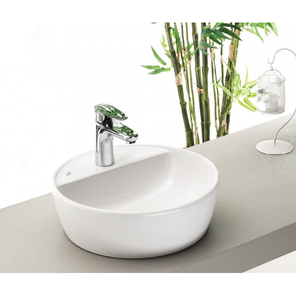 Turkuaz One 42 cm Oval Delikli Tezgah Üstü Lavabo
