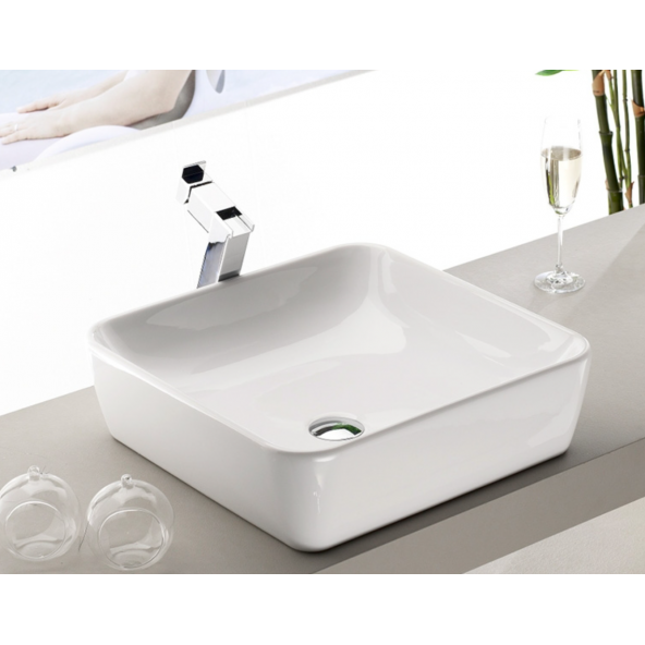 Turkuaz One 46x46 cm Deliksiz Kare Tezgah Üstü Lavabo