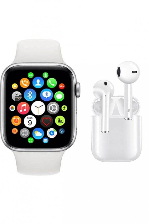 TECHNOMEN Akıllı Saat T500 Plus + AirPods Kablosuz Kulaklık İkili Beyaz Set Ios Android Smartwatch