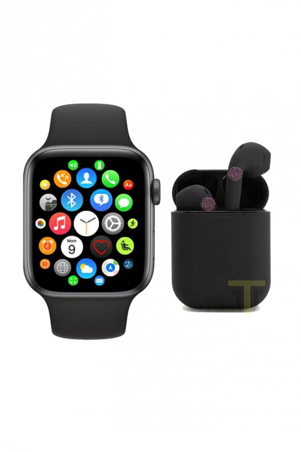 TECHNOMEN Akıllı Saat T500 Plus + AirPods Kablosuz Kulaklık İkili Siyah Set Ios Android Smartwatch