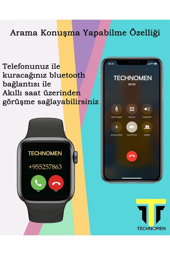 TECHNOMEN Akıllı Saat T500 Plus + AirPods Kablosuz Kulaklık İkili Pembe Set Ios Android Smartwatch - 2
