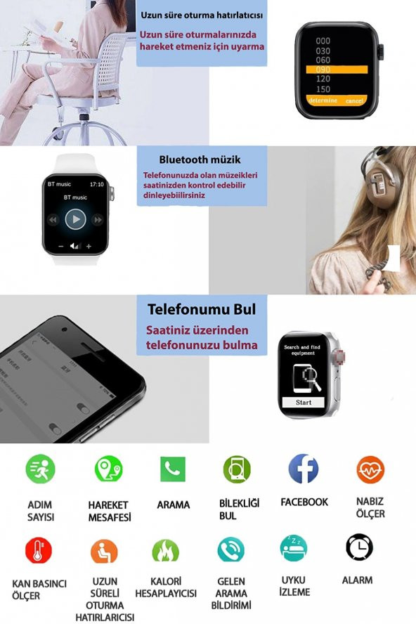 TECHNOMEN T500 Akıllı Saat Türkçe Menülü Nabız&tansiyon Ölçer Arama Özellikli Ios&anroid Çift Tuş Smartwatch - 2